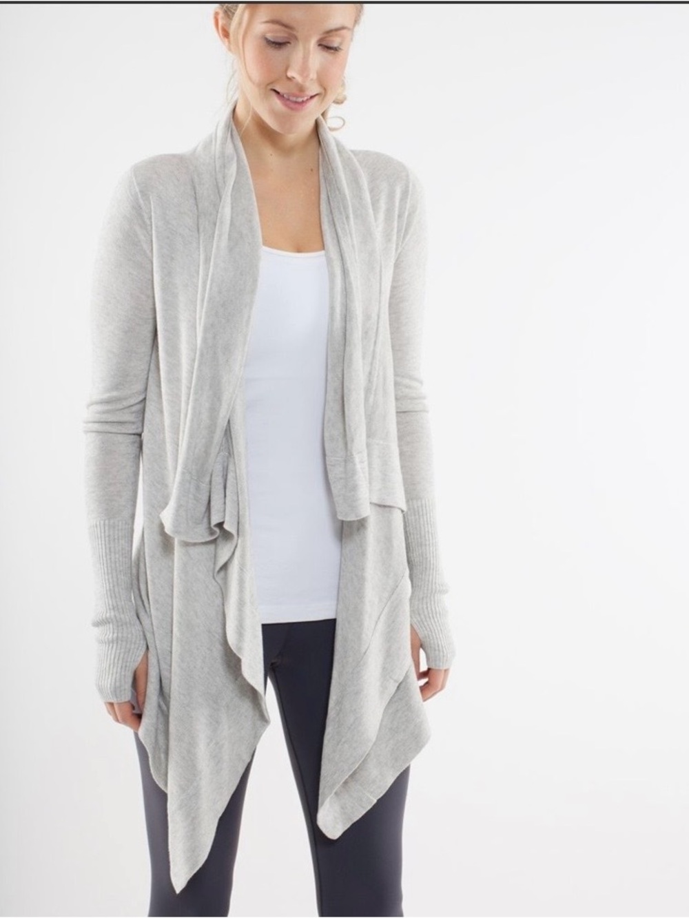 lululemon Live Healthy Wrap in Light Gray Draped Open-Front Cardigan